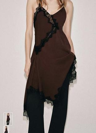 Коротка сукня-комбінація zara з v-подібним вирізом та тонкими бретелями