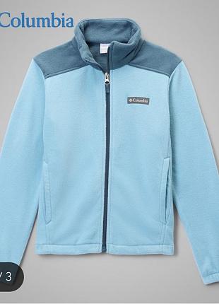 Дитяча флісова кофта columbia boys' castle dale full zip світло-блакитного кольору з темно-синіми вставками на плечах.