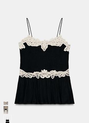 Zara woman collection топ з бавовняної пряжі з v-подібним вирізом і тонкими бретелями