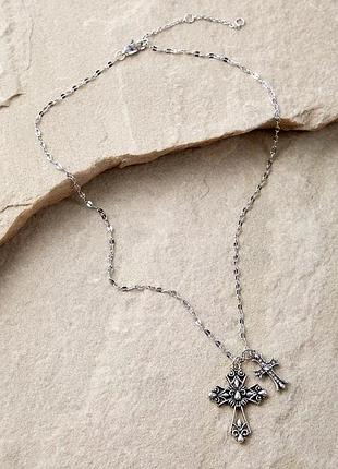Шикарна подвійна підвіска із хрестами та камінчиками urban outfitters silence + noise double cross pendant