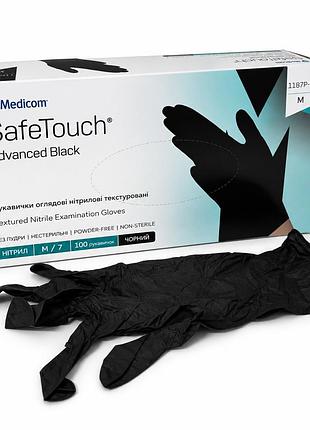 Нитриловые перчатки medicom safetouch black, черные, размер m, 100 шт, неприпудренные