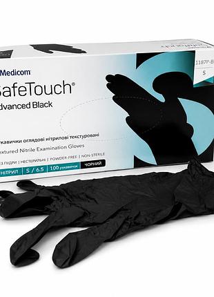 Нитриловые перчатки medicom safetouch black, черные, размер s, 100 шт, неприпудренные