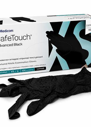 Нитриловые перчатки medicom safetouch black, черные, размер хs, 100 шт, неприпудренные