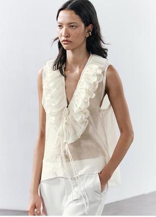 Zara стильная элегантная блуза с воланами из премиальной линейки zara collection