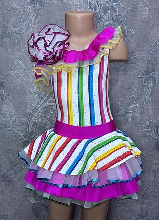 Детский танцевальный костюм m 6-8 лет 128 см 1st position rainbow stripe glitz tutu принт в полоску пакты блеска фатин заколка бант в комплекте