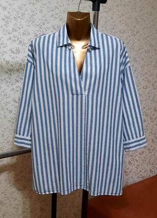 Сорочка zara basic бавовна р. xs-s-m оверсайз у смужку базова
