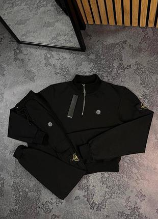 Чорний стильний чоловічий костюм stone island з кофтою на напів замку в трьох кольорах 🤩 сірий, синій , чорний   характеристики: • тканина: двонитка