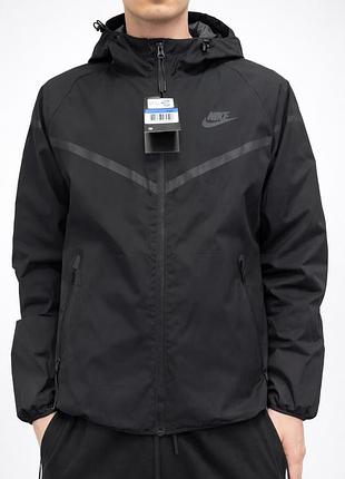 Чоловіча вітровка nike tech fleece чорна демісезонна на флісі | вітрозахисна куртка з капюшоном осінь весна