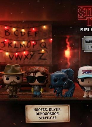 Іграшкові фігурки funko pop! stranger things (дивні дива) набір hooper, dustin, demogorgon, steve-cap