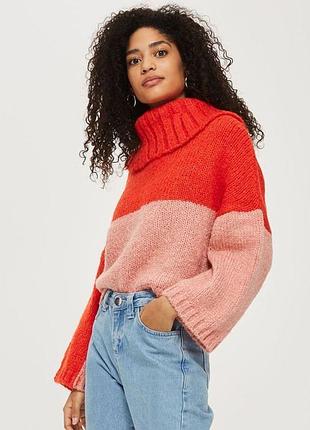 Мохєровий светр оверсайз topshop colour block roll neck sweater кофта джемпер
