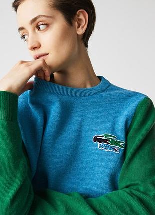 Lacoste люксовий вовняний жіночий светр джемпер в стилі колорблок