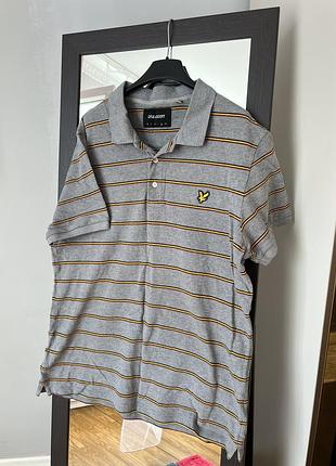 Чоловіча футболка-поло lyle & scott сіра в смужку з вишитим логотипом | xl | оригінал