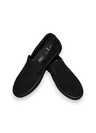 Мужские туфли-слипоны bertoni из натуральной замши, черные слипоны без шнурков m16401