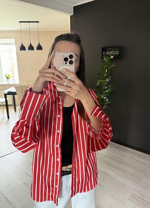 Рубашка в красно белую полоску reserved xs