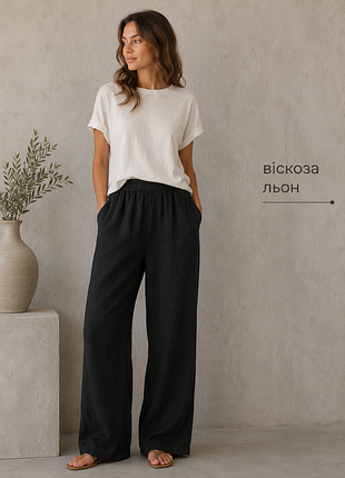 Жіночі вільні штани з віскози та льону висока посадка р.м h&m чорні