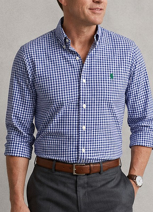 Оригінальна сорочка polo ralph lauren slim fit stretch poplin синя клітинка m-l