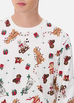 Хлопковый пижамный свитшот primark cotton dog print family christmas для дома и сна белый