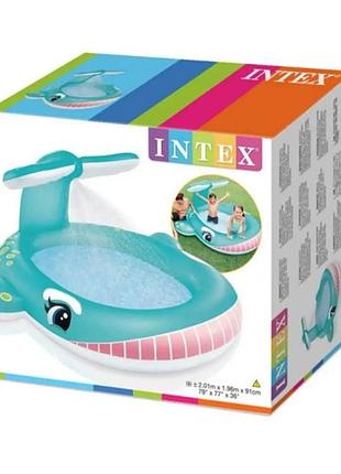 Детский надувной бассейн intex 57440 whale spray pool («кит»).