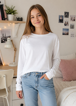 Базовий білий лонгслів h&m basic унісекс, розмір 158/164 (12-14 років)