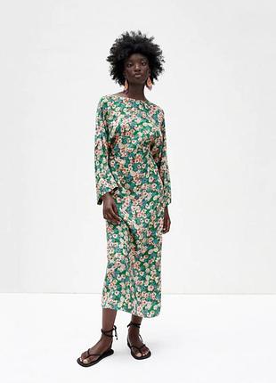 Віскозна міді сукня zara у квітковий принт