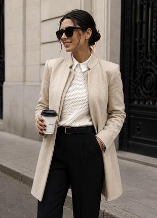 Пальто-жакет zara basic з вовною бежеве / пісочне, розмір m
