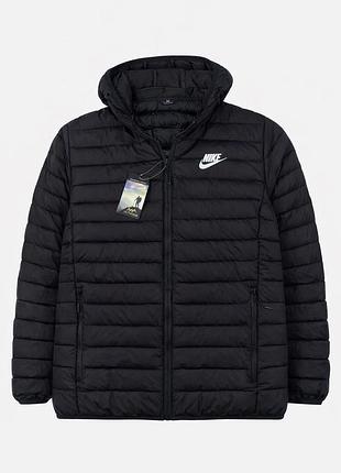 Чоловіча демісезонна вітровка nike чорна | легка куртка з капюшоном, холофайбер, осінь/весна