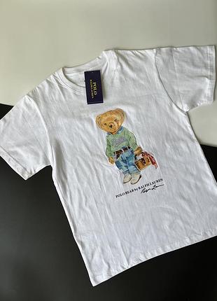 Футболка женская polo ralph lauren bear белый розовый размер s m l акция скидка распродаж
