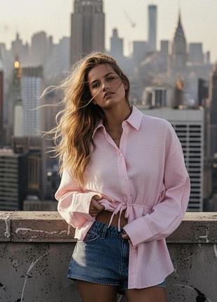 Жіноча рожева лляна сорочка zara