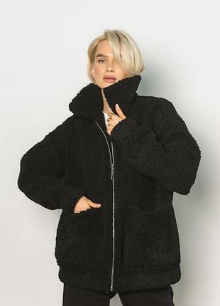 Черная куртка-тедди с подкладкой l-xl