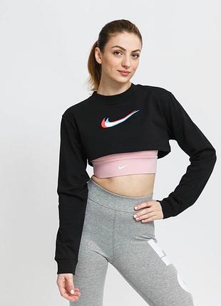 Трендовий чорний спортивний кроп-світшот моделі оверсайз від nike  кроп топ кофта оригінал