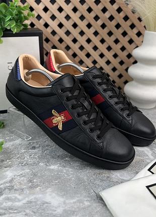 Gucci ace кросівки шкіряні чорні оригінал 45 розмір з комплектом