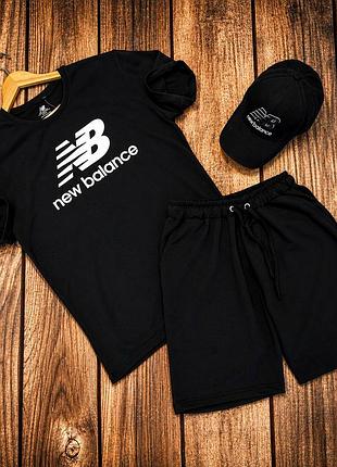 Чоловіча футболка + шорти new balance чорна з чорним