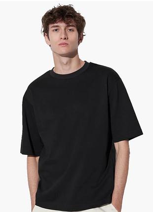 Чорна оверсайз футболка унісекс uniqlo airism cotton oversized