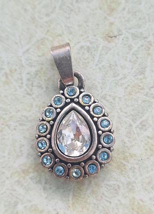 Вінтажний кулон-крапля jenavi з кристалами swarovski (чорніння, срібло)