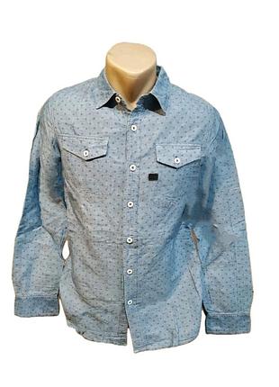 Мужская рубашка g-star raw s лен хлопок голубая