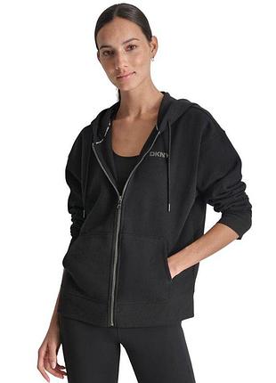 Жіночий худі на блискавці dkny women's mini stud logo full zip hoodie sweatshirt (артикул: dp5j9554)