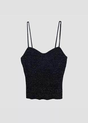 Топ майка вʼязана блискуча чорна срібляста h&m