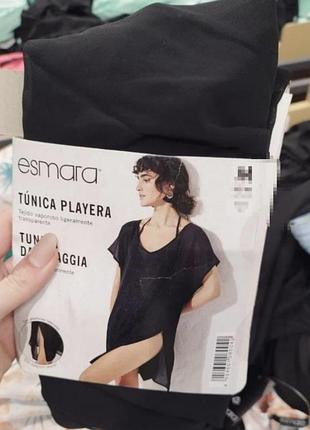 Нова жіноча пляжна туніка парео накидка чорна с s esmara м л з розрізом оверсайз літня