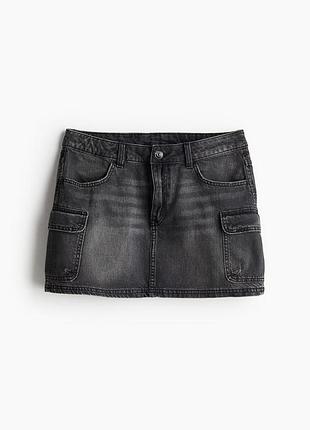 Міні спідниця джинсова з карманами h&m коротка карго