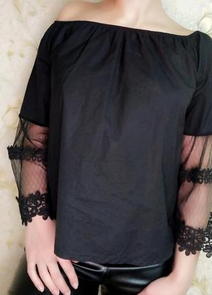 Модная черная блуза с гипюром и кружевом4 фото