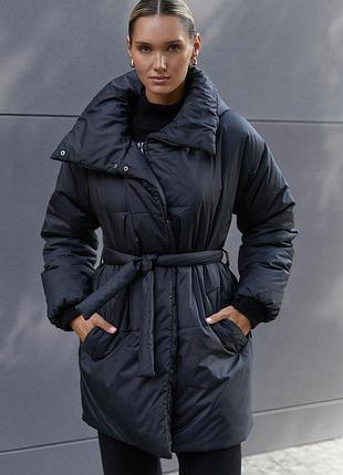 Черная куртка с поясом l-xl