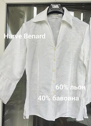 Лляна біла блузка harvé benard з вишивкою, льон та бавовна