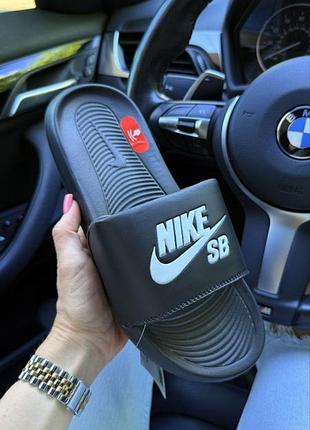Мужские шлепанцы nike sb black черные летние сланцы найцы кожа резина 40 41 42 43 44 45