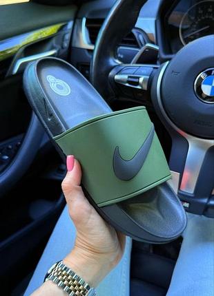 Мужские шлепанцы nike khaki black хаки с черным летним сланцы найк кожа резиновые 40 41 42 43 44 45