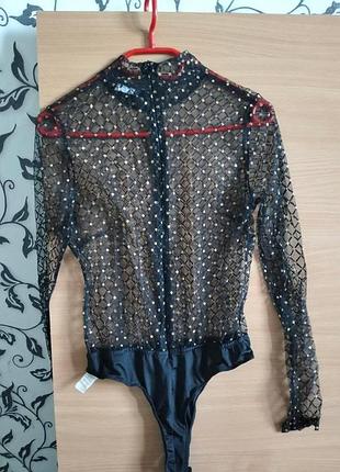 Боди прозрачный в блестящую точку, prettylittlething m
