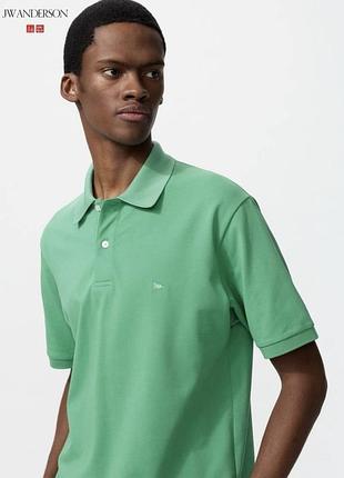 Футболка-поло uniqlo+jw anderson зелена dry piqué t-shirt