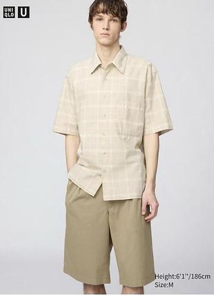 Сорочка uniqlo u бежева boxy shirt (short sleeve, check)