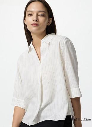 Блуза uniqlo свiтла rayon skipper collar 3/4 sleeve blouse | striped