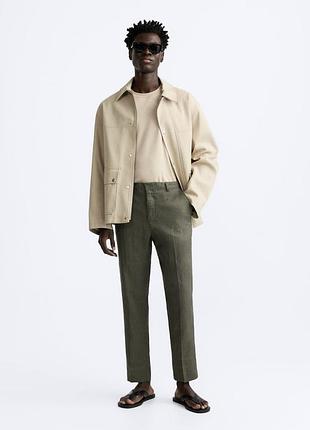 Льняные хаки брюки от zara