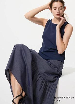 Топ uniqlo темно-синій airism crepe jersey boat neck bra top airism